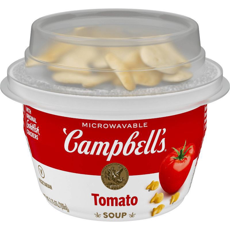 slide 1 of 7, Campbell's Classic Tomato Soup with Original Goldfish Crackers, 7.35 oz Microwavable Bowl, 7.35 oz