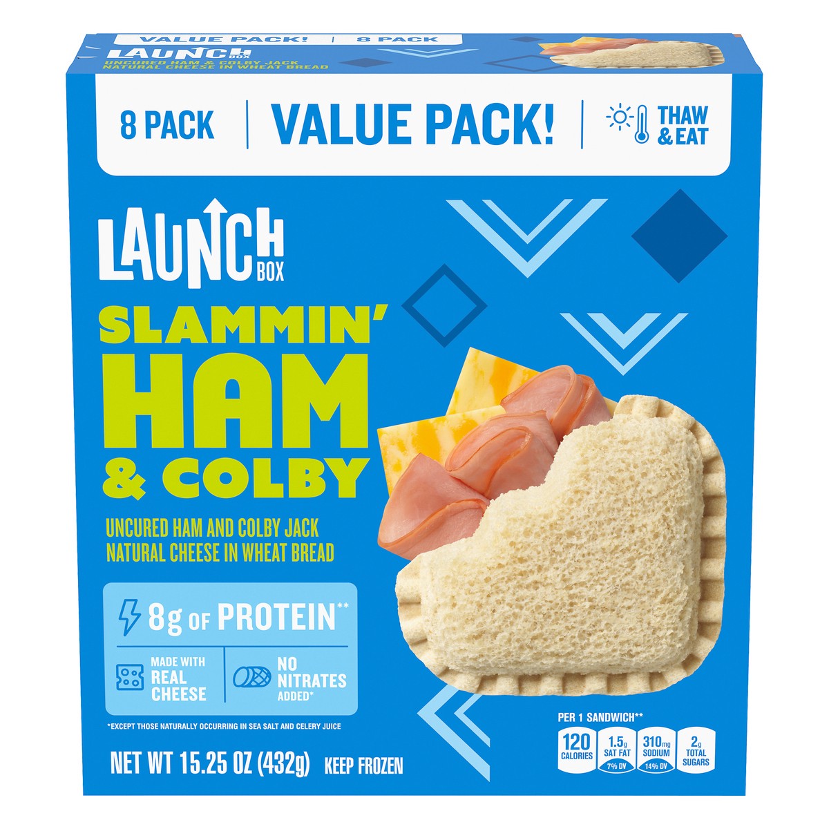 slide 4 of 14, LaunchBox Slammin' Ham & Colby Jack Cheese Frozen Sandwiches Value Pack, 8 ct Box, 8 ct