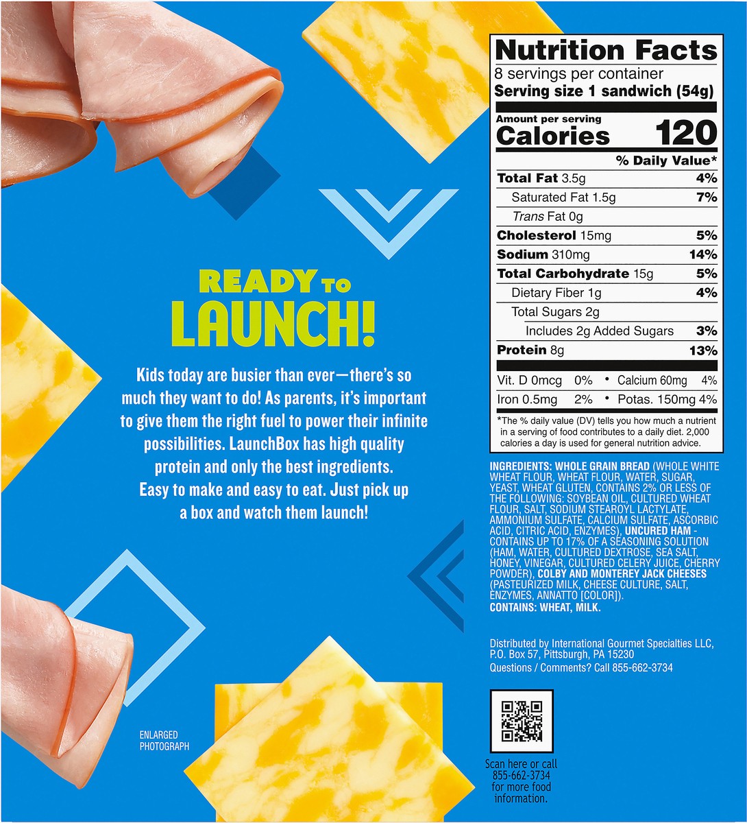 slide 6 of 14, LaunchBox Slammin' Ham & Colby Jack Cheese Frozen Sandwiches Value Pack, 8 ct Box, 8 ct