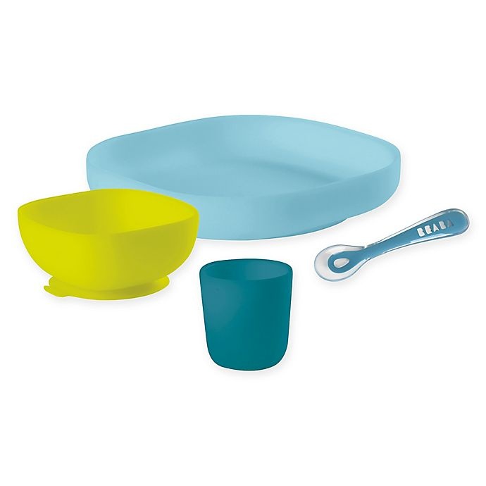 slide 1 of 5, BÉABA Silicone Suction Meal Set - Peacock, 4 ct