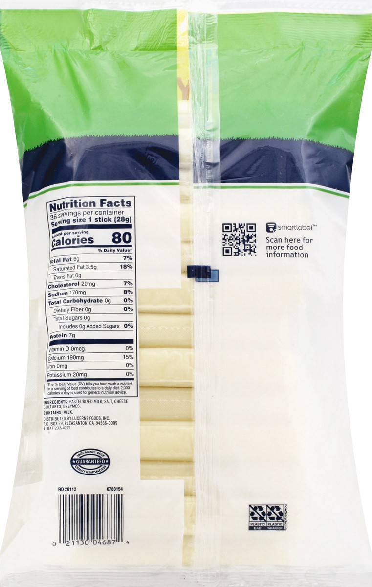 slide 4 of 9, Lucerne Dairy Farms Cheese String Mozzarella Low-Moisture Part-Skim, 36 ct; 1 oz