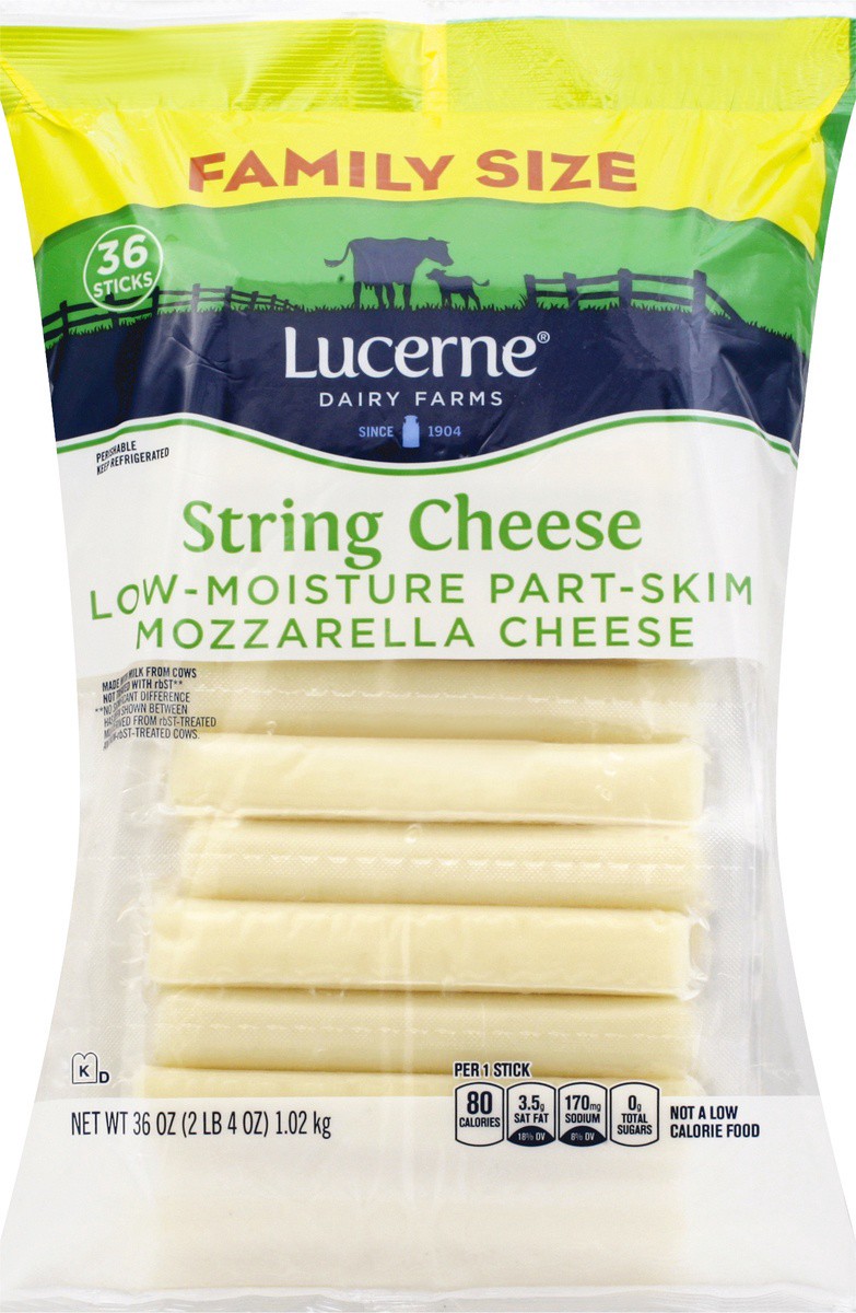 slide 6 of 9, Lucerne Dairy Farms Cheese String Mozzarella Low-Moisture Part-Skim, 36 ct; 1 oz