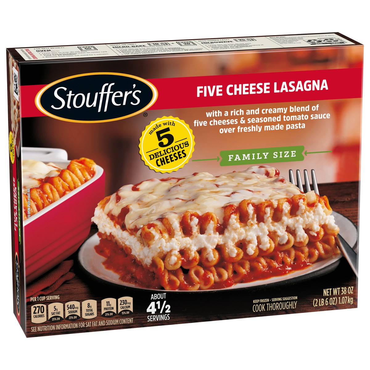 slide 5 of 14, Stouffer's Family Size Five Cheese Lasagna Frozen Meal, 38 oz