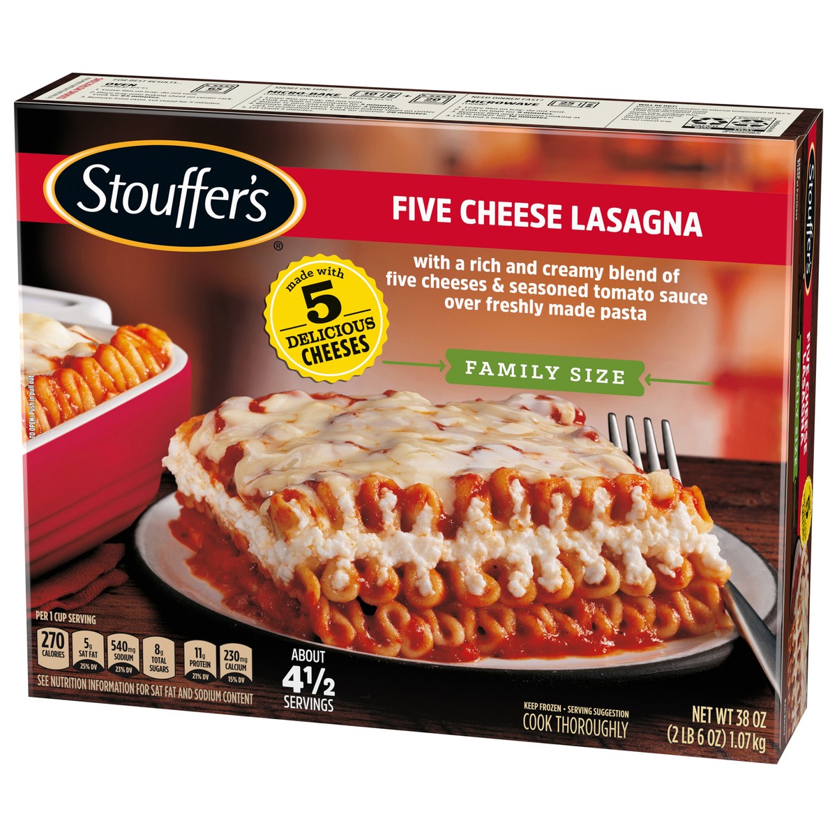 slide 7 of 14, Stouffer's Family Size Five Cheese Lasagna Frozen Meal, 38 oz