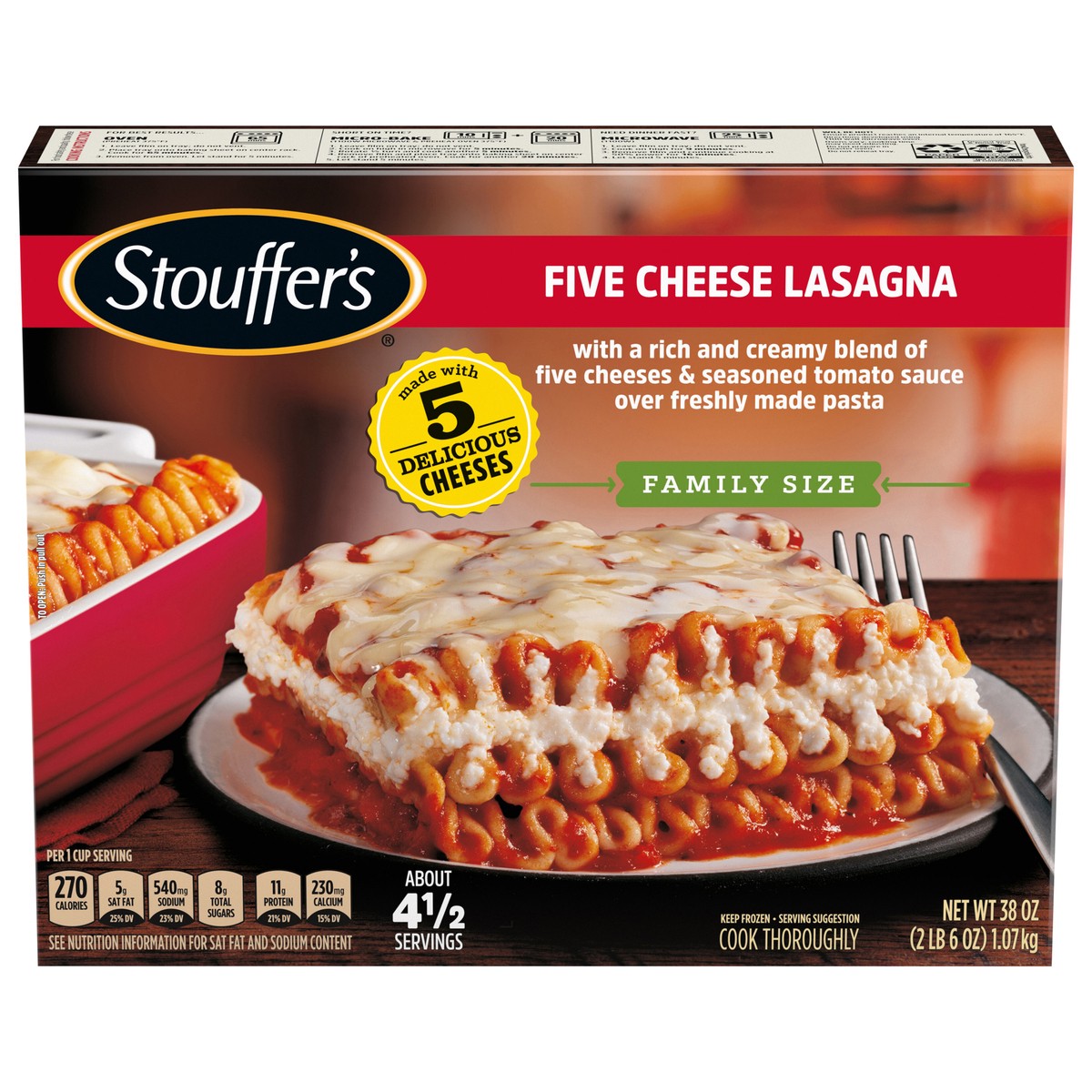 slide 8 of 14, Stouffer's Family Size Five Cheese Lasagna Frozen Meal, 38 oz