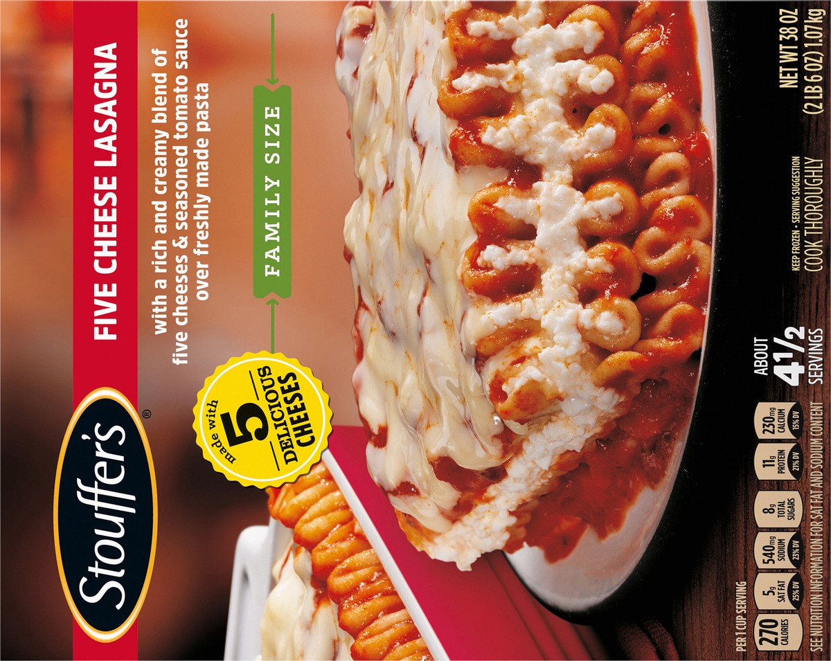 slide 12 of 14, Stouffer's Family Size Five Cheese Lasagna Frozen Meal, 38 oz