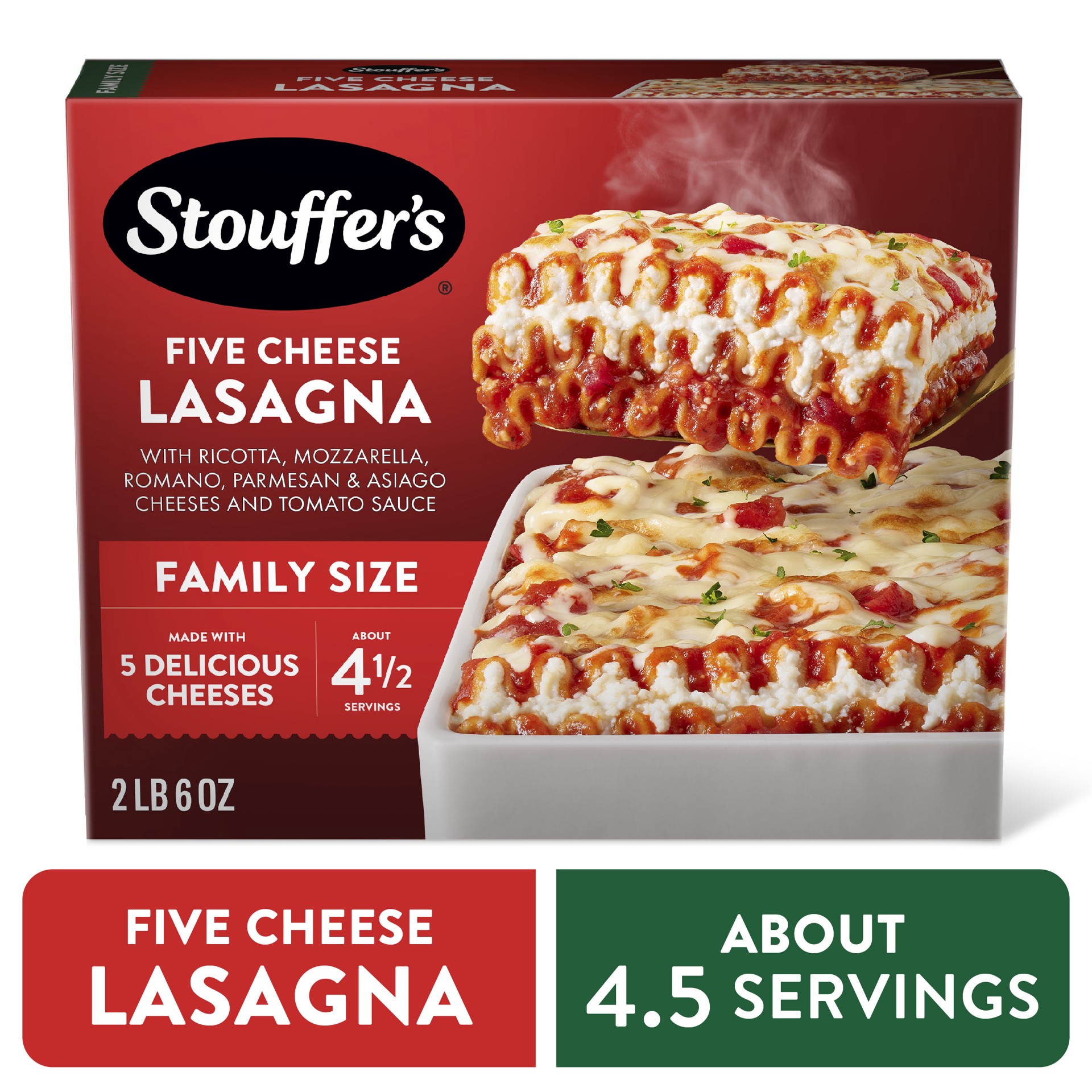slide 1 of 14, Stouffer's Stouffer''s Five Cheese Lasagna, Family Size Lasagna, Easy Frozen Dinners, 38 oz