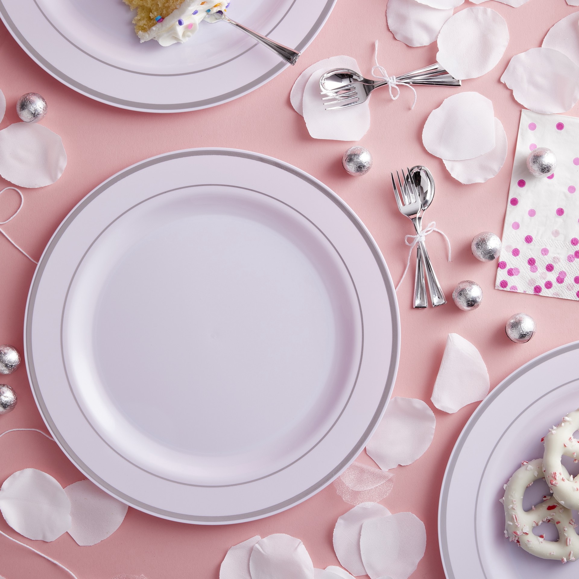 slide 2 of 2, 10.3" Round Banquet Plates With Silver Trim By Celebrate It, 10ct., 10 ct