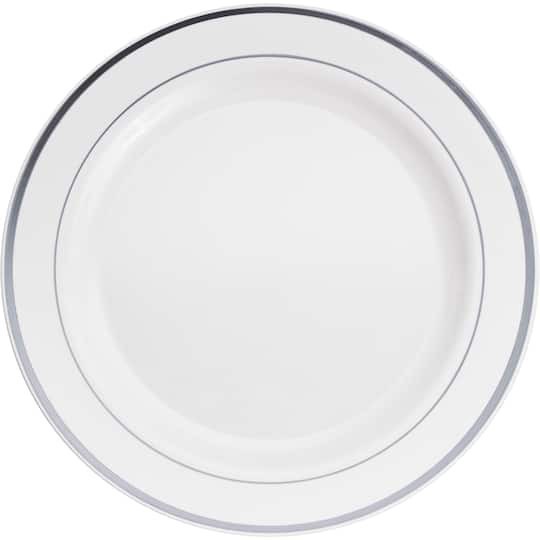 slide 1 of 2, 10.3" Round Banquet Plates With Silver Trim By Celebrate It, 10ct., 10 ct