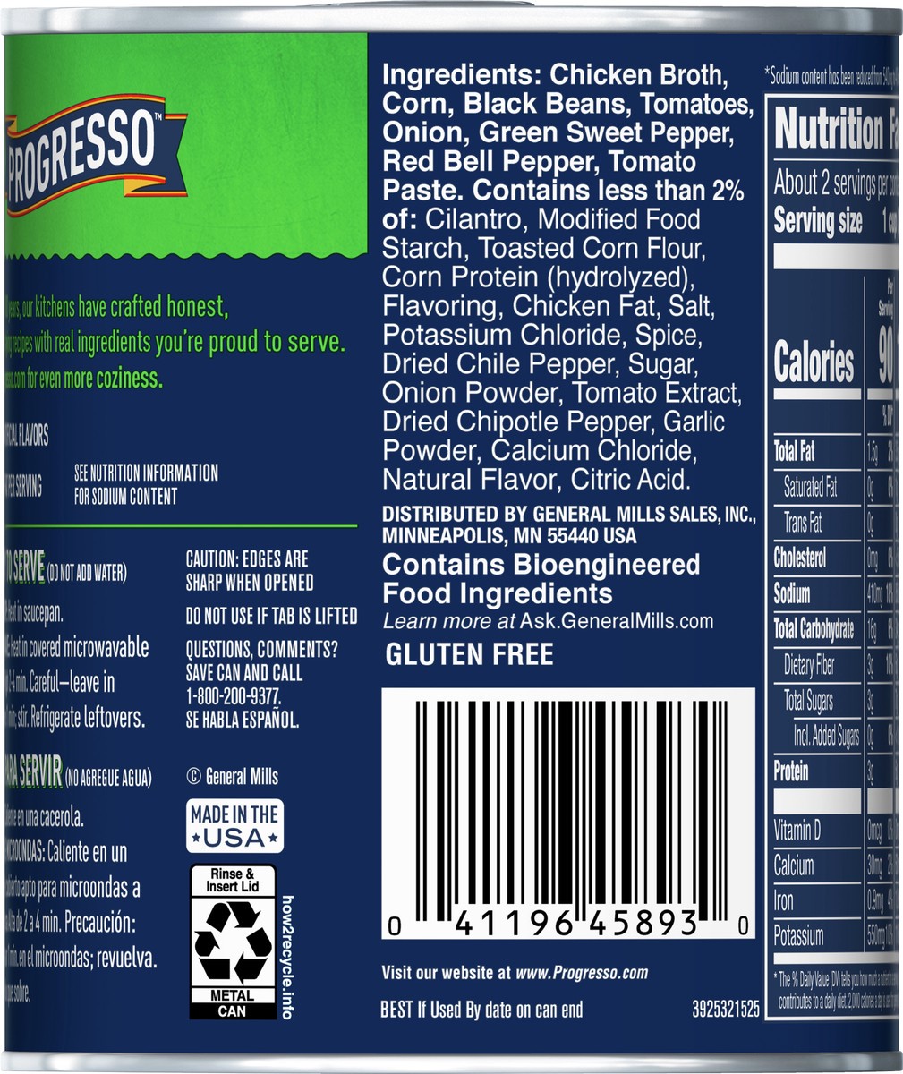 slide 3 of 9, Progresso Reduced Sodium, Southwest Style Black Bean & Vegetable Canned Soup, Gluten Free, 18.5 oz., 18.5 oz