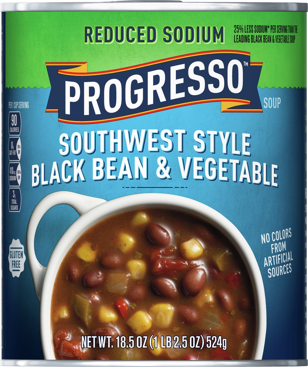 slide 5 of 9, Progresso Reduced Sodium, Southwest Style Black Bean & Vegetable Canned Soup, Gluten Free, 18.5 oz., 18.5 oz