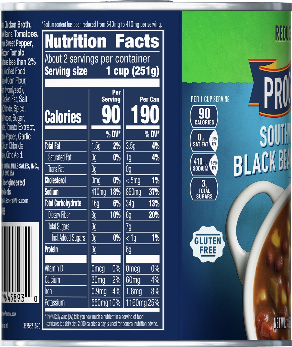 slide 8 of 9, Progresso Reduced Sodium, Southwest Style Black Bean & Vegetable Canned Soup, Gluten Free, 18.5 oz., 18.5 oz