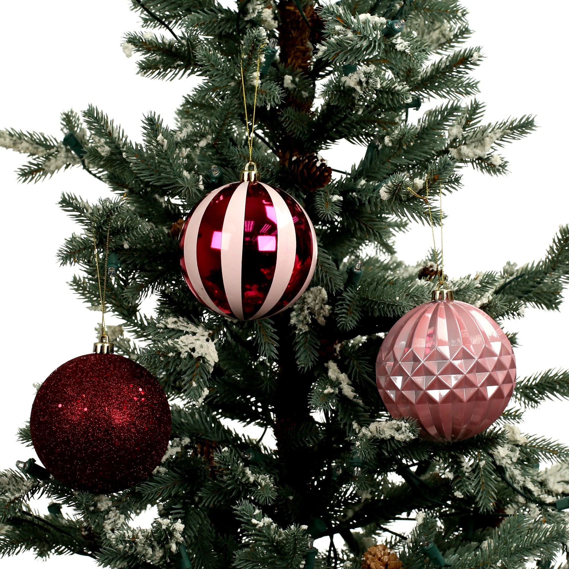 slide 2 of 3, 14 Pack 4" Pink Glitter & Vertical Striped Shatterproof Ball Ornaments By Ashland, 14 ct