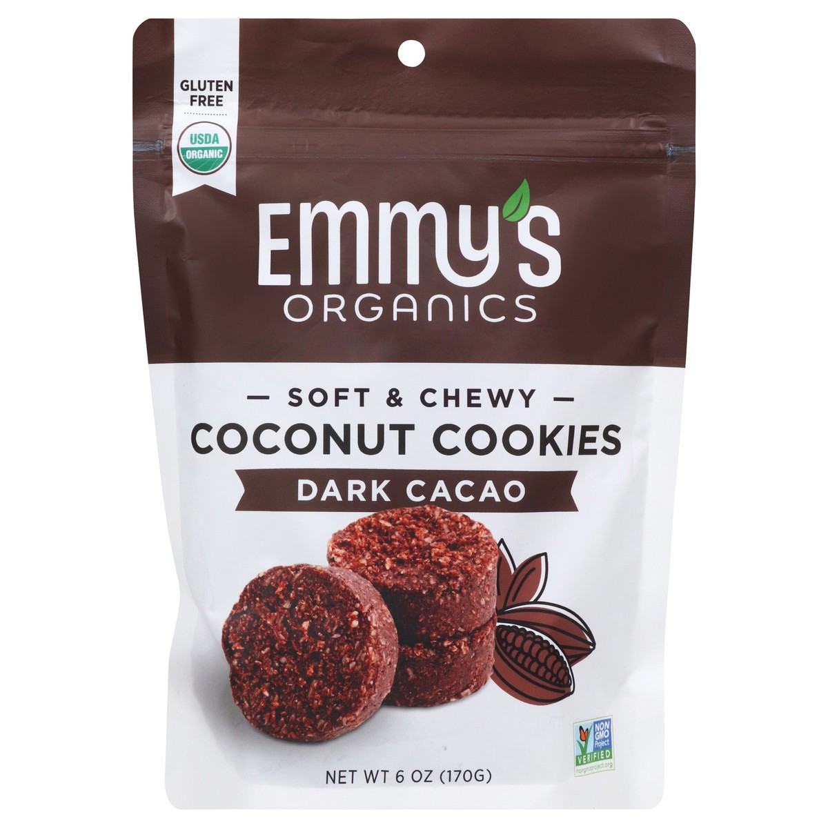 slide 1 of 7, Emmy's Organics Dark Cacao Coconut Cookies, 6 oz, 9 ct