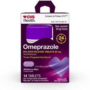 slide 1 of 1, Cvs Health Omeprazole Delayed Release Tablets 20 Mg, Acid Reducer, Wildberry Mint Coated Tablet 14's, 14 ct
