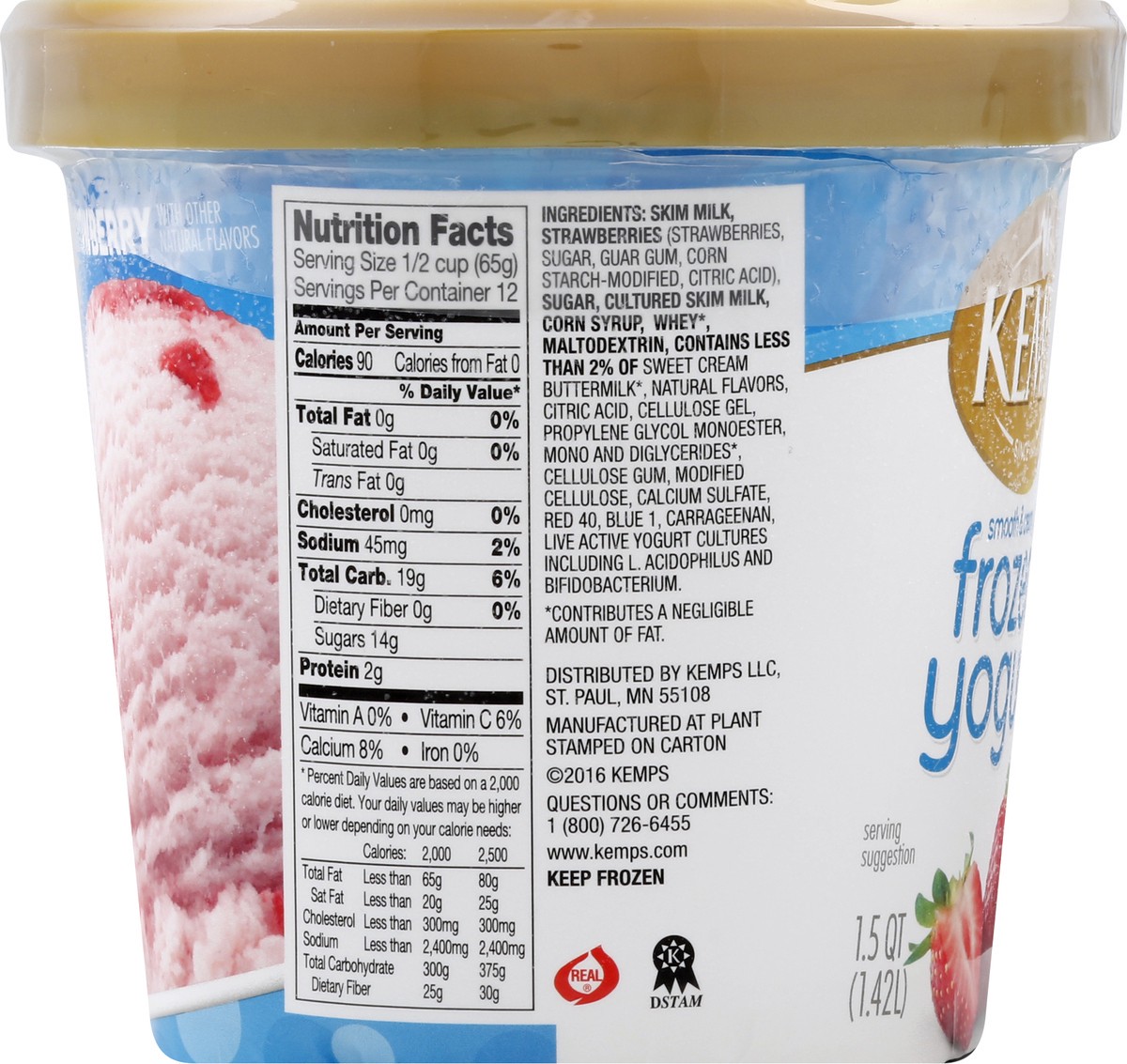 slide 7 of 9, Kemps Strawberry Frozen Yogurt Non Fat, 1.5 qt