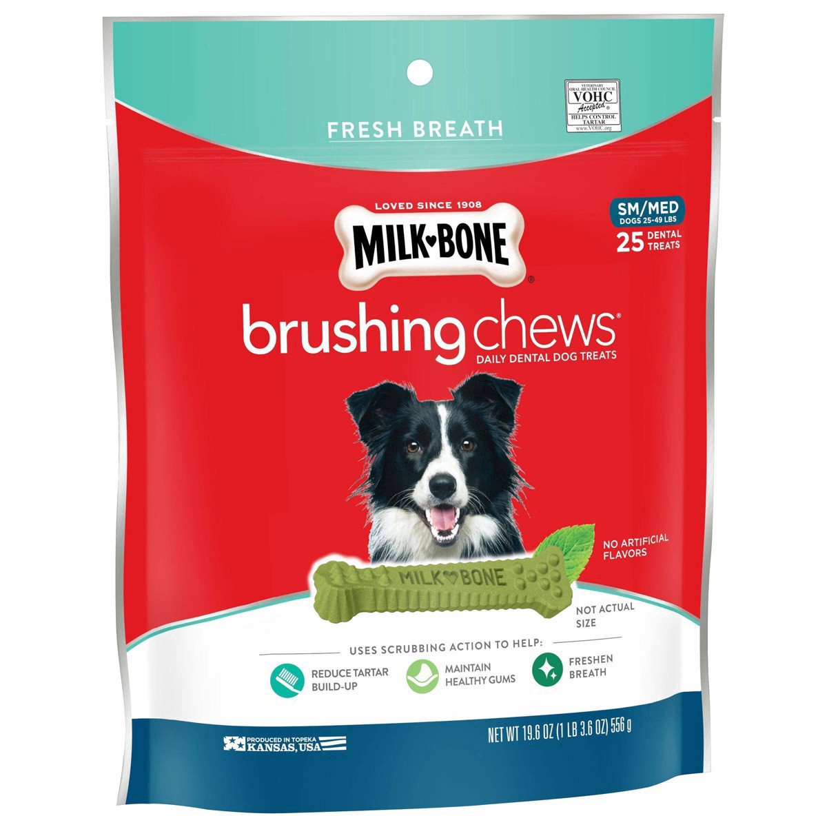 slide 18 of 21, Milk-Bone Brushing Chews Daily Dental Dog Treats, Fresh Breath, Small/Medium, 19.6 Oz. Bags, 25 Bones Per Bag (Pack of 5), 25 ct