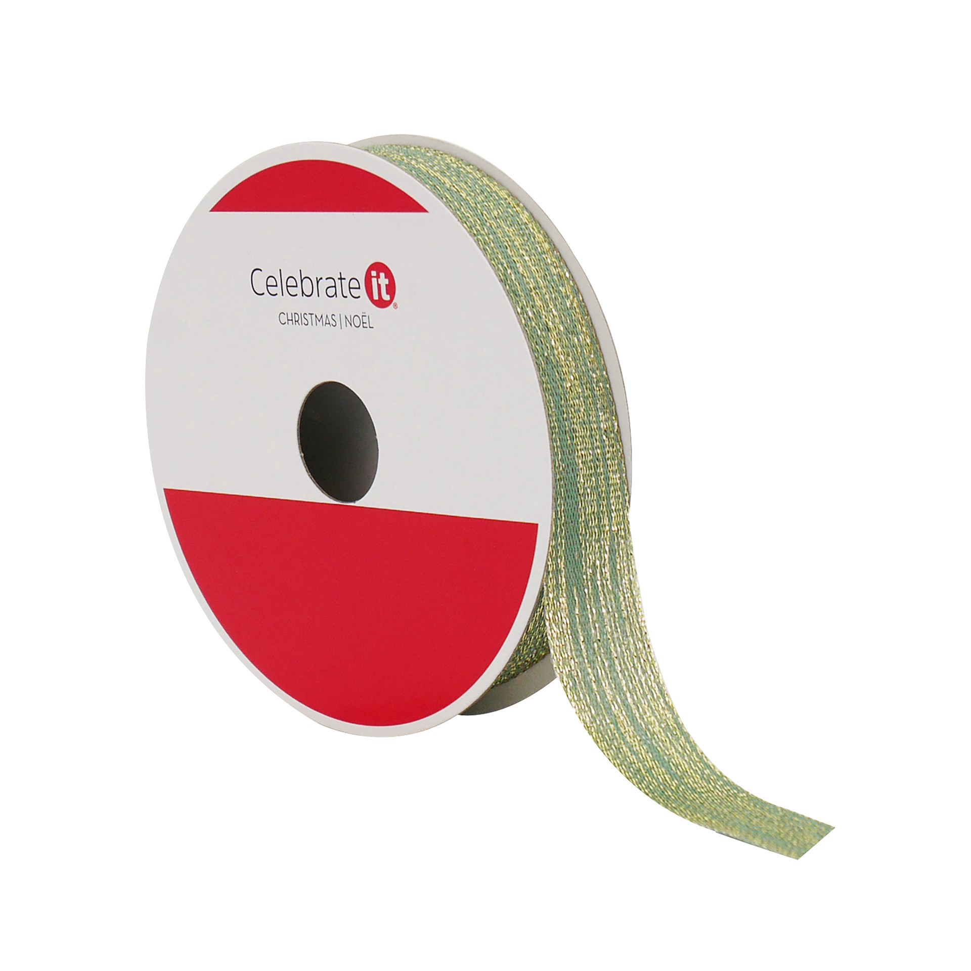 slide 2 of 3, 5/8" X 30ft. Sage & Gold Metallic Ribbon By Celebrate It, 5/8 in x 30 ft