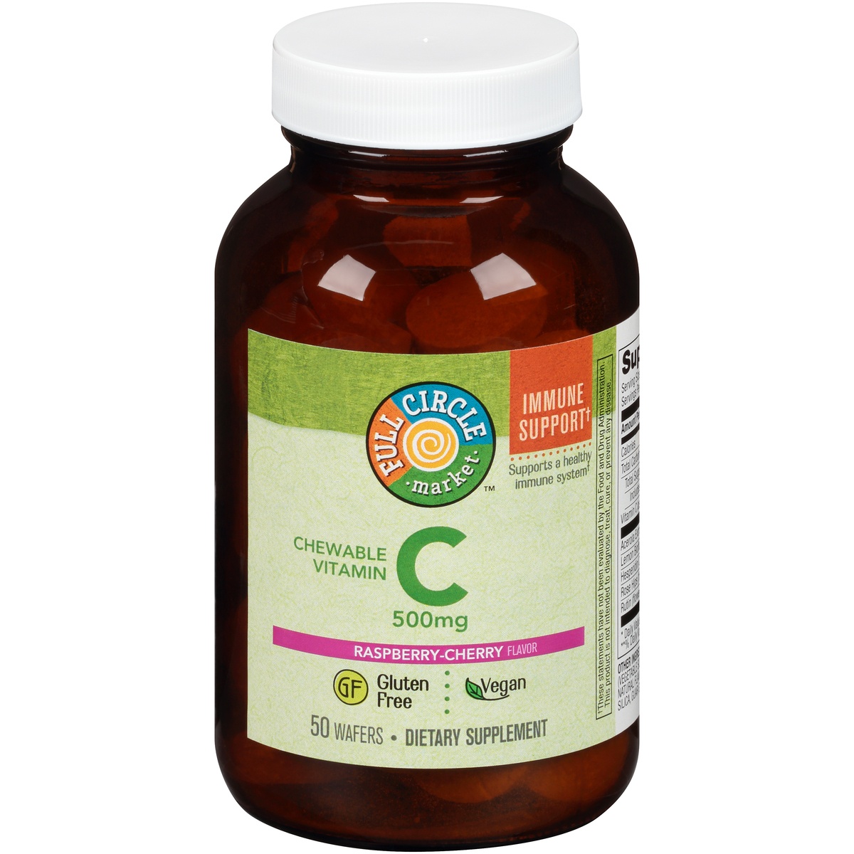 slide 1 of 1, Full Circle Market Chewable Vitamin C 500 Mg Immune Support Dietary Supplement Wafers, Raspberry-Cherry, 50 ct