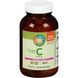 Full Circle Market Chewable Vitamin C 500 Mg Immune Support Dietary Supplement Wafers, Raspberry-Cherry