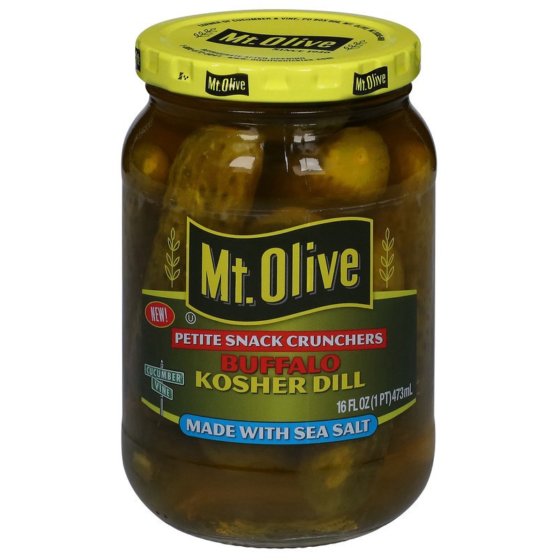 slide 1 of 1, Mt. Olive Petite Snack Crunchers, Kosher Dill, Buffalo, 16 fl oz