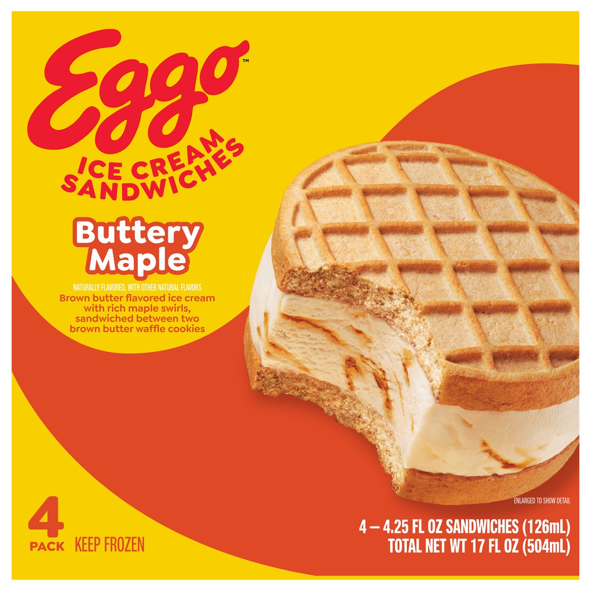 slide 1 of 9, Eggo Kellogg's Eggo Buttery Maple Ice Cream Sandwiches, 4 ct