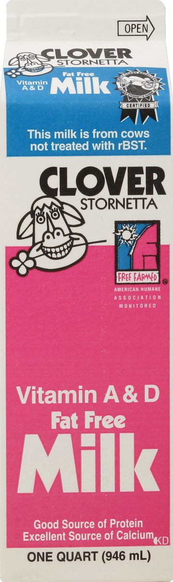 slide 2 of 4, Clover Sonoma Fat Free Milk 1 qt, 32 oz