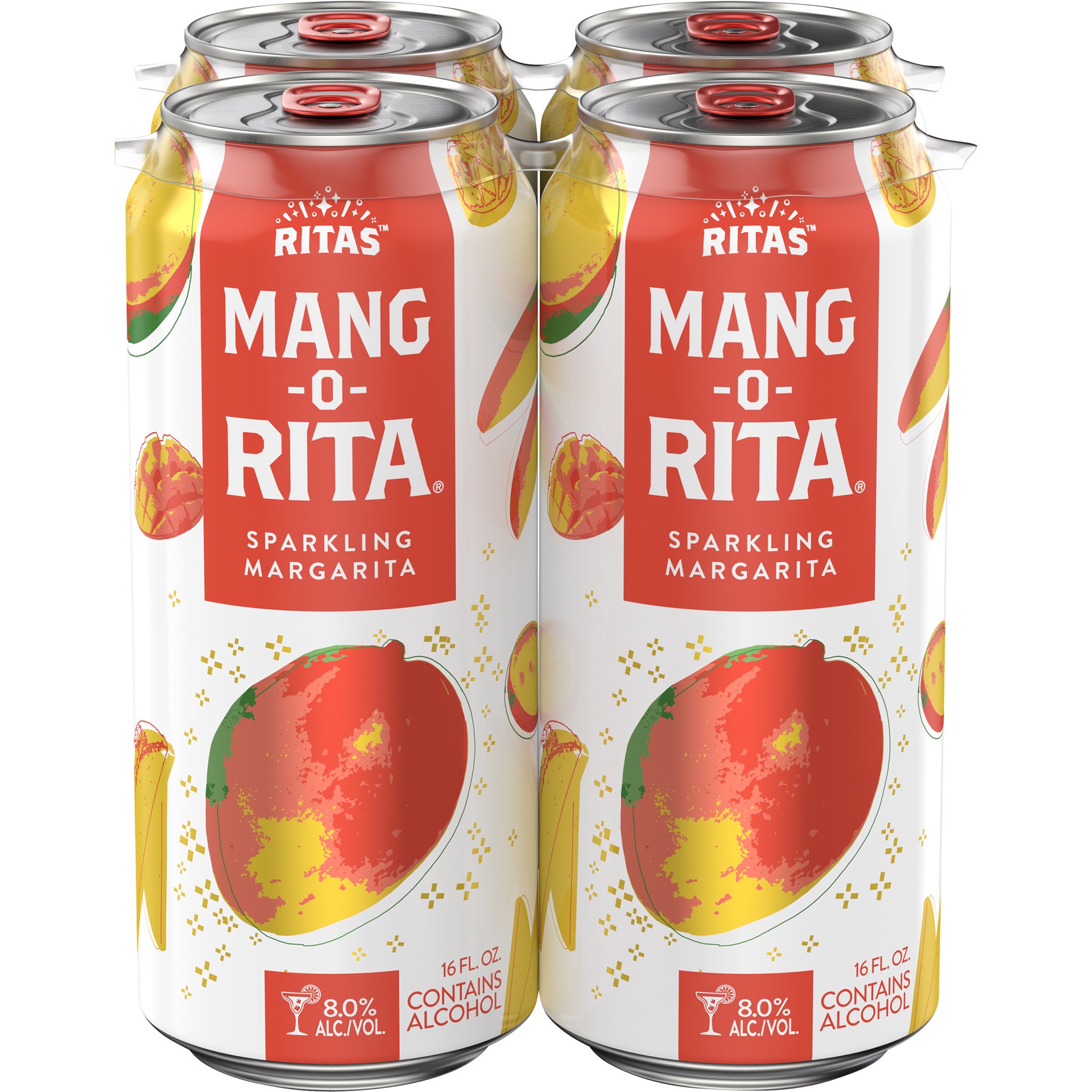 slide 5 of 5, RITAS Mang-O-Rita Sparkling Margarita, 4 Pack 16 fl. oz. Cans, 8% ABV, 16 oz