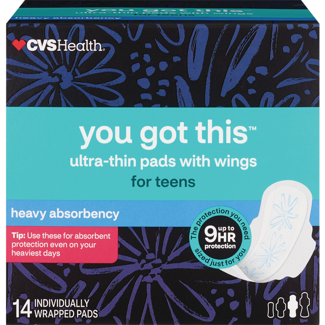 slide 1 of 1, CVS Health Teen Heavy Day Pads, 14 ct