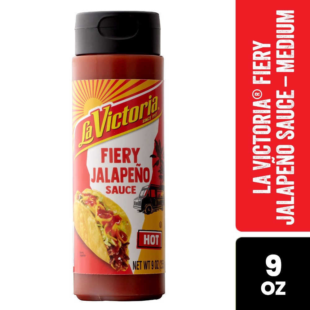 slide 2 of 4, La Victoria® Fiery Jalapeño Sauce Hot, net wt 9 oz (255 gram)