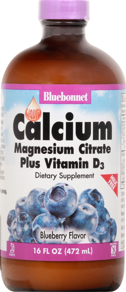 slide 9 of 9, Bluebonnet Nutrition Calcium Magnesium Citrate Blueberry Flavor Liquid, 16 fl oz