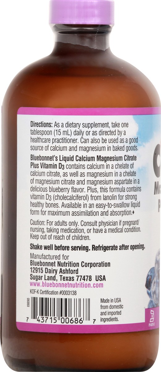 slide 3 of 9, Bluebonnet Nutrition Calcium Magnesium Citrate Blueberry Flavor Liquid, 16 fl oz