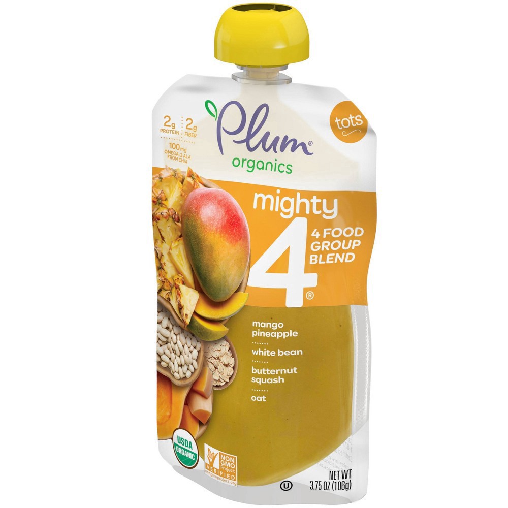 slide 7 of 13, Plum Organics Mighty 4 Mango, Pineapple, White Bean, Butternut Squash + Oat 3.75oz Pouch, 3.75 oz