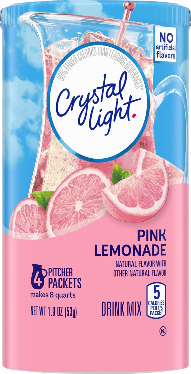 slide 2 of 6, Crystal Light Pink Lemonade Naturally Flavored Powdered Drink Mix, 4 ct Pitcher Packets, 4 ct