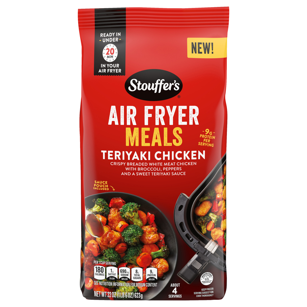 slide 1 of 5, Stouffer's Stouffer''s Air Fryer Meals, Teriyaki Chicken, Crispy Chicken & Veggies, Frozen Meals, 22 oz
