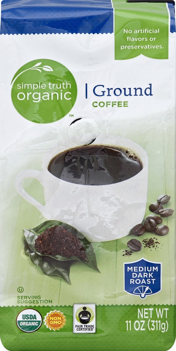 slide 2 of 6, Simple Truth Organic Fair Trade Medium Dark Roast Ground Coffee, 11 oz