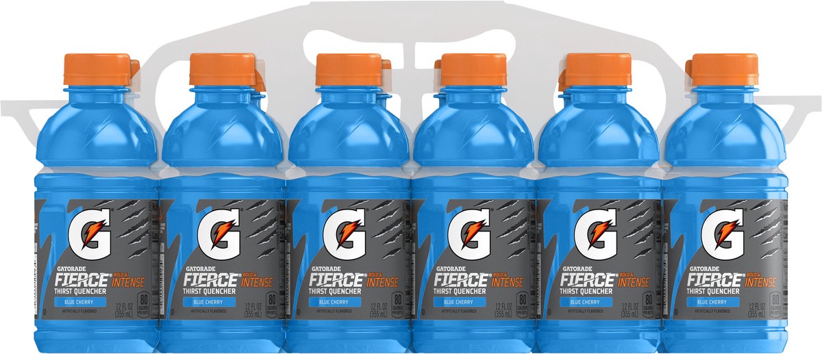 slide 3 of 7, Gatorade Fierce Thirst Quencher Blue Cherry Artificially Flavored 12 Fl Oz 12 Count, 144 oz