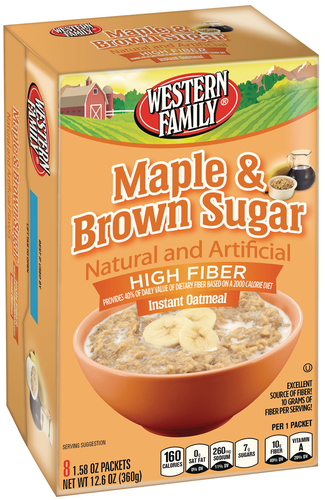 slide 1 of 1, Western Family Hf Mpl/Brown Sugar Instant Oatmeal, 12.6 oz