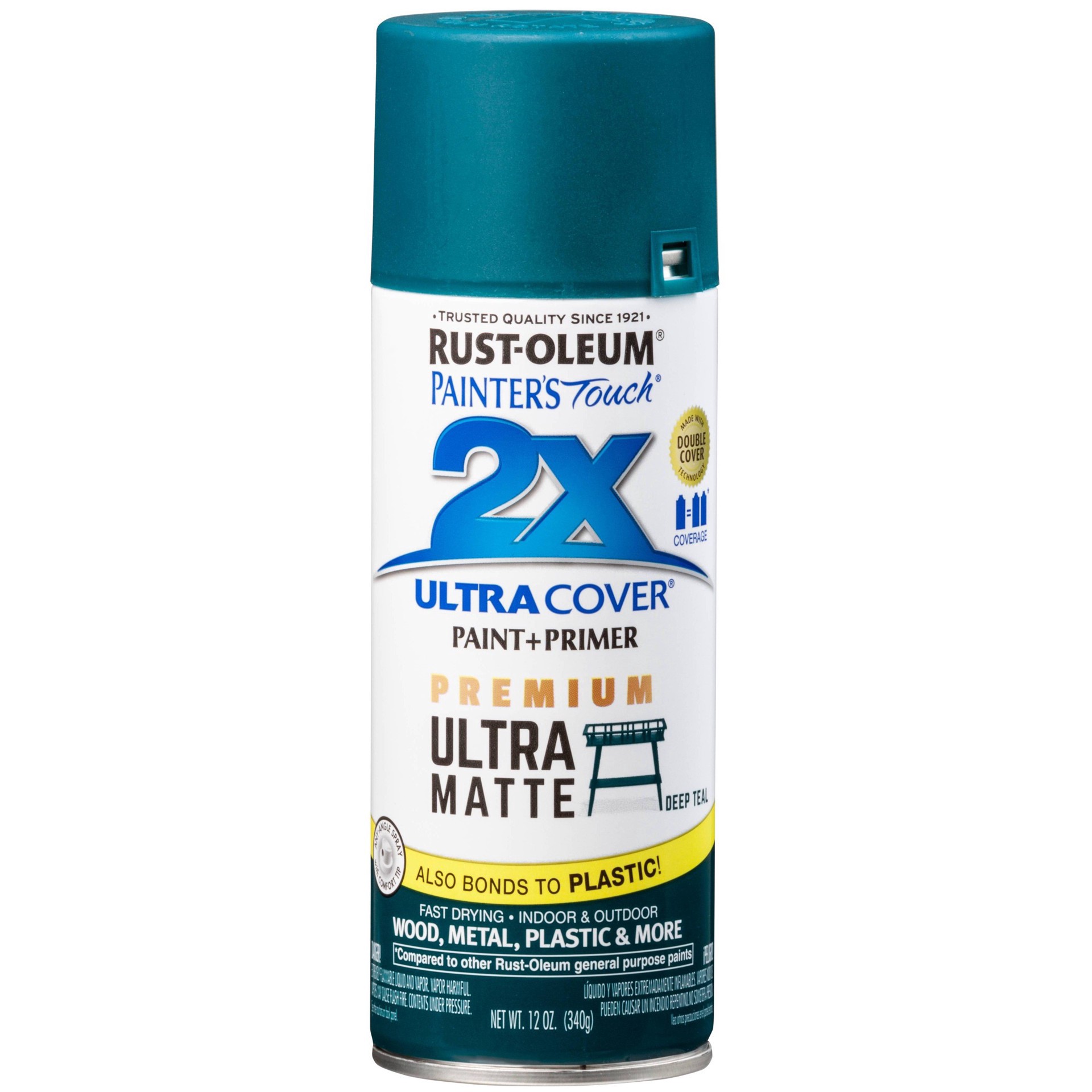 slide 9 of 11, Rust-Oleum 12oz 2X Painter's Touch Ultra Cover Matte Spray Paint Teal, 12 oz