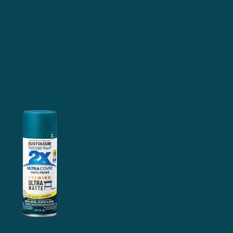 slide 1 of 11, Rust-Oleum 12oz 2X Painter's Touch Ultra Cover Matte Spray Paint Teal, 12 oz