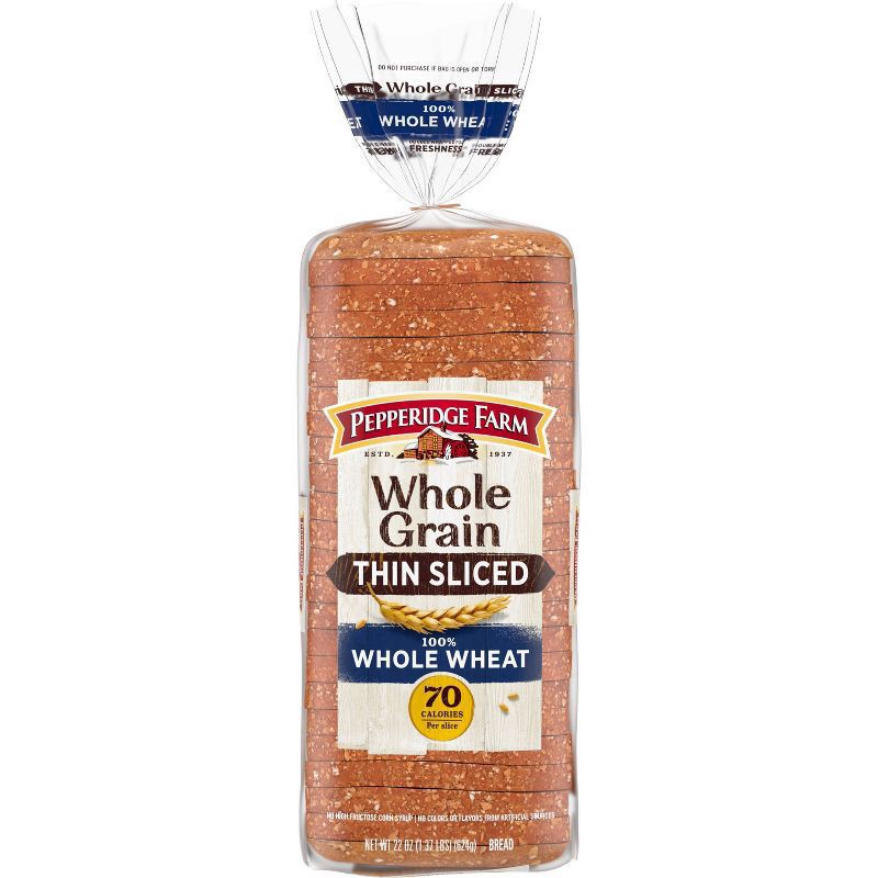 slide 1 of 12, Pepperidge Farm Whole Grain Thin Sliced 100% Whole Wheat Bread, 22 oz. Loaf, 22 oz