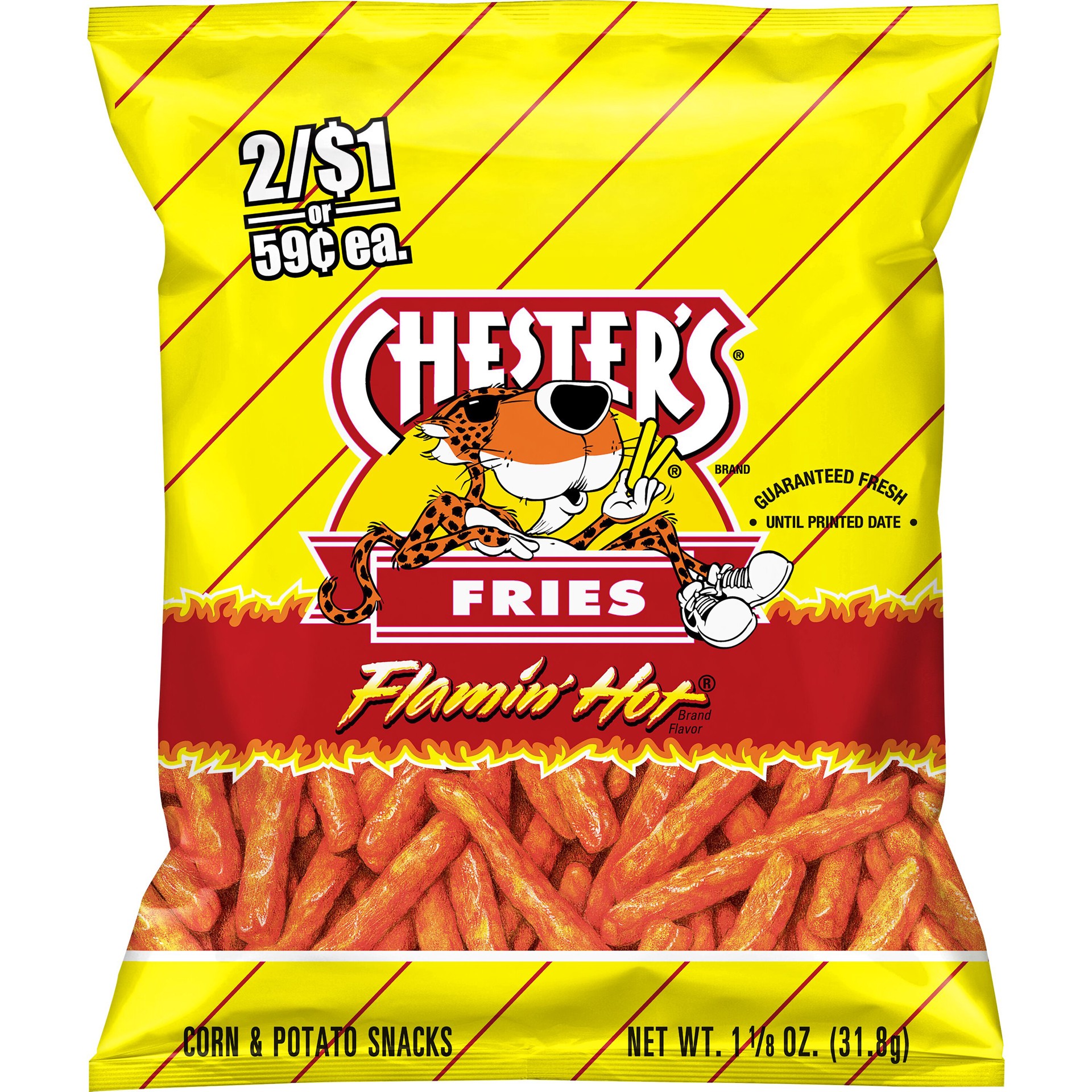 slide 1 of 4, Chester's Fries Corn & Potato Snacks Flamin' Hot 1 1/8 Oz, 1.12 oz