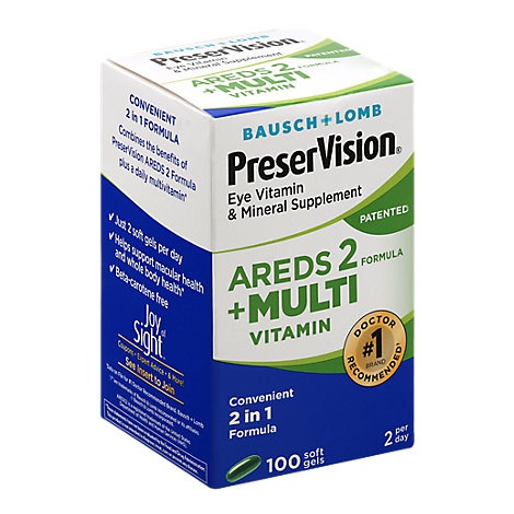 slide 1 of 1, Bausch + Lomb Preservision Eye Vitamin Soft Gels Areds 2 Formula + Multivitamin, 100 ct