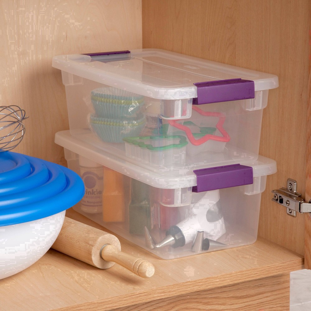 slide 12 of 70, Sterilite 6 Qt Clear View Box Clear with Latches Purple, 6 qt