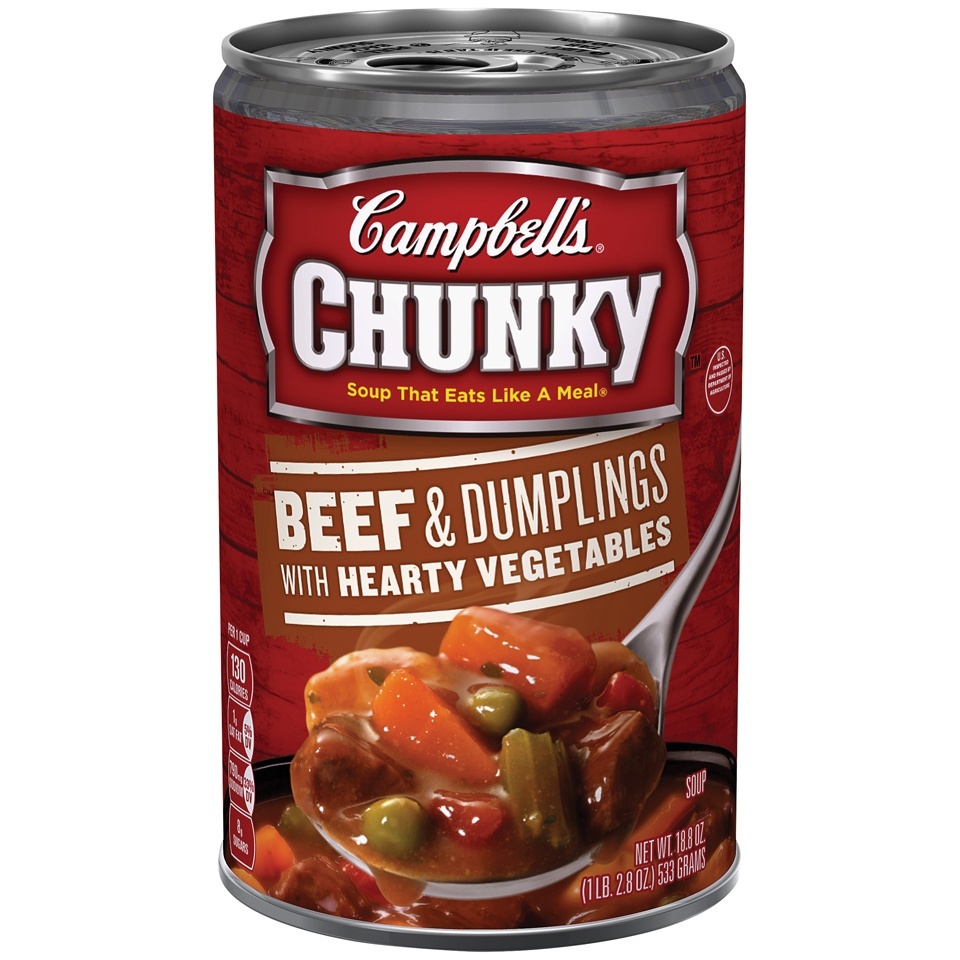 slide 1 of 1, Campbell's Chunky Beef & Dumplings With Hearty Vegetables Soup, 18.8 oz