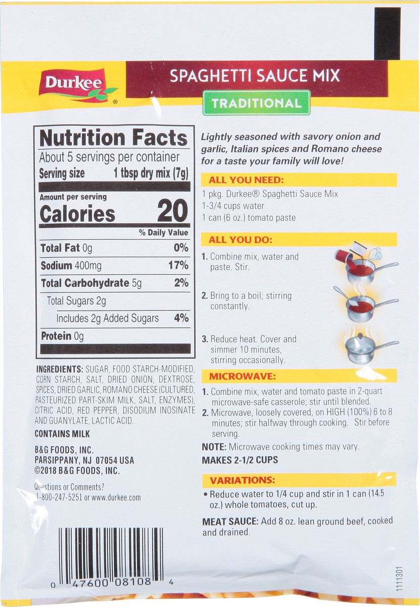 slide 5 of 9, Durkee Spaghetti Sauce Mix Tradition, 1.25 oz