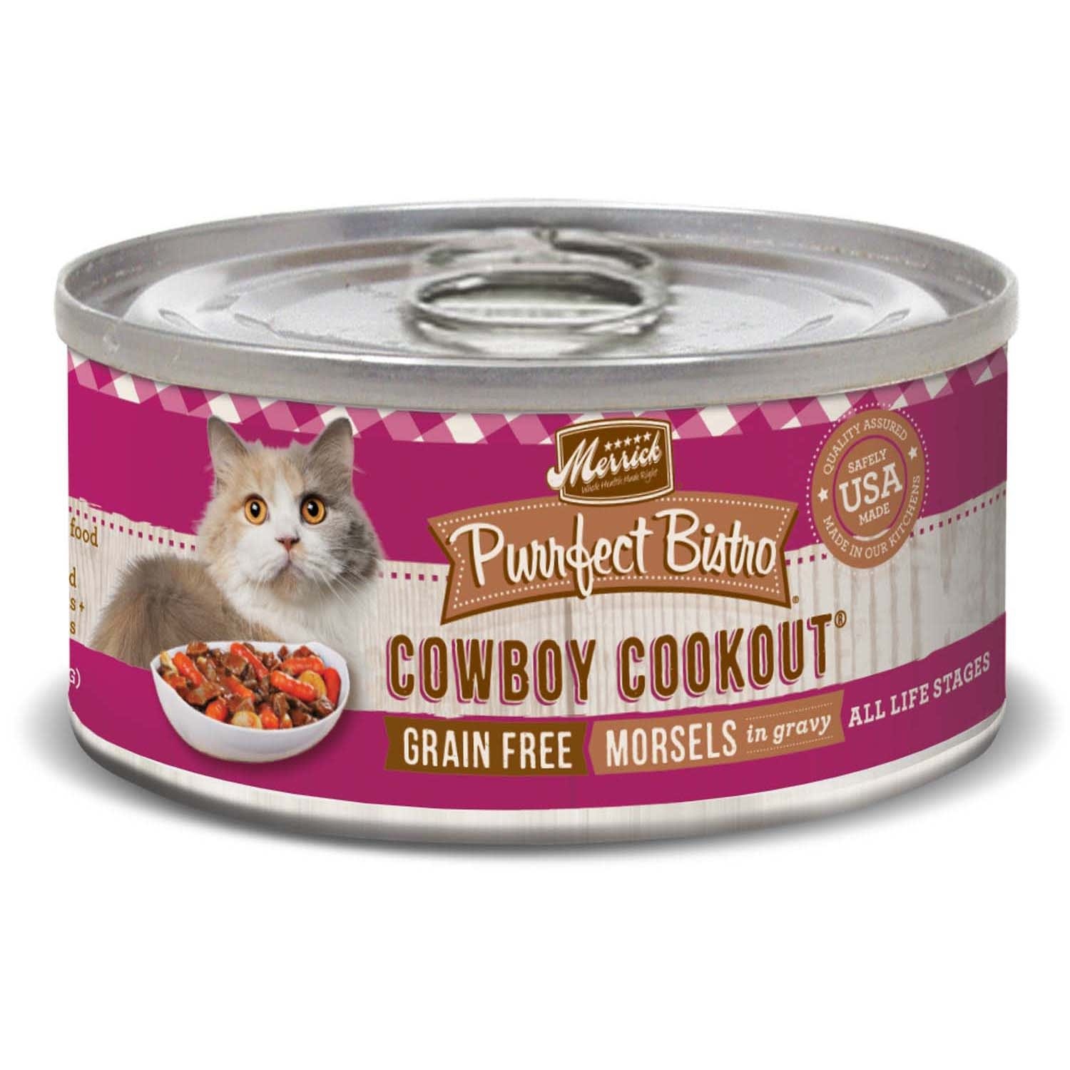 slide 1 of 1, Merrick Purrfect Bistro Grain Free Cowboy Cookout Canned Cat Food, 3 oz