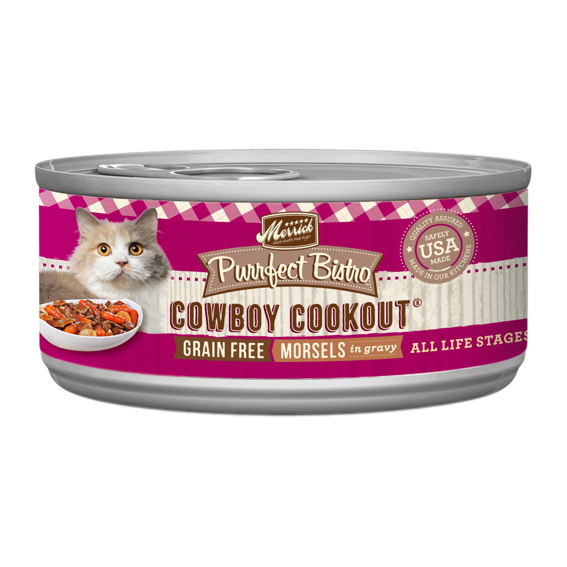 slide 1 of 4, Merrick Purrfect Bistro Cowboy Cookout Grain Free Wet Cat Food Morsels in Gravy - 3 oz Can, 3 oz