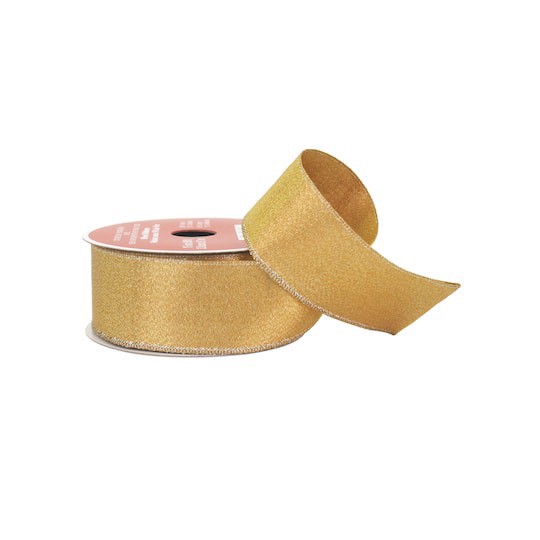 slide 1 of 3, 1.5" X 30ft. Gold Wired Shimmer Ribbon By Celebrate It, 1.5 in x 30 ft