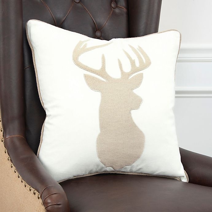 slide 5 of 5, Rizzy Home Deer Head Square Throw Pillow - Cream, 1 ct